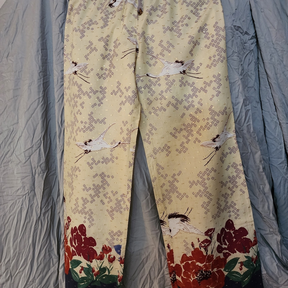 Carried by Anthropologie, Lilka brand cream boho lounge pants, Size Med.